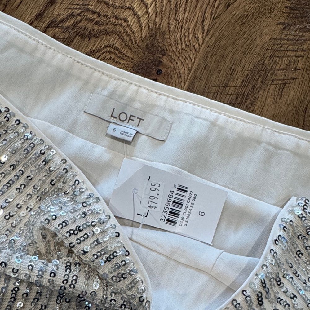 NWT LOFT Sequin Embellished Ivory/Silver Skirt Sz 6 - Picture 4 of 4